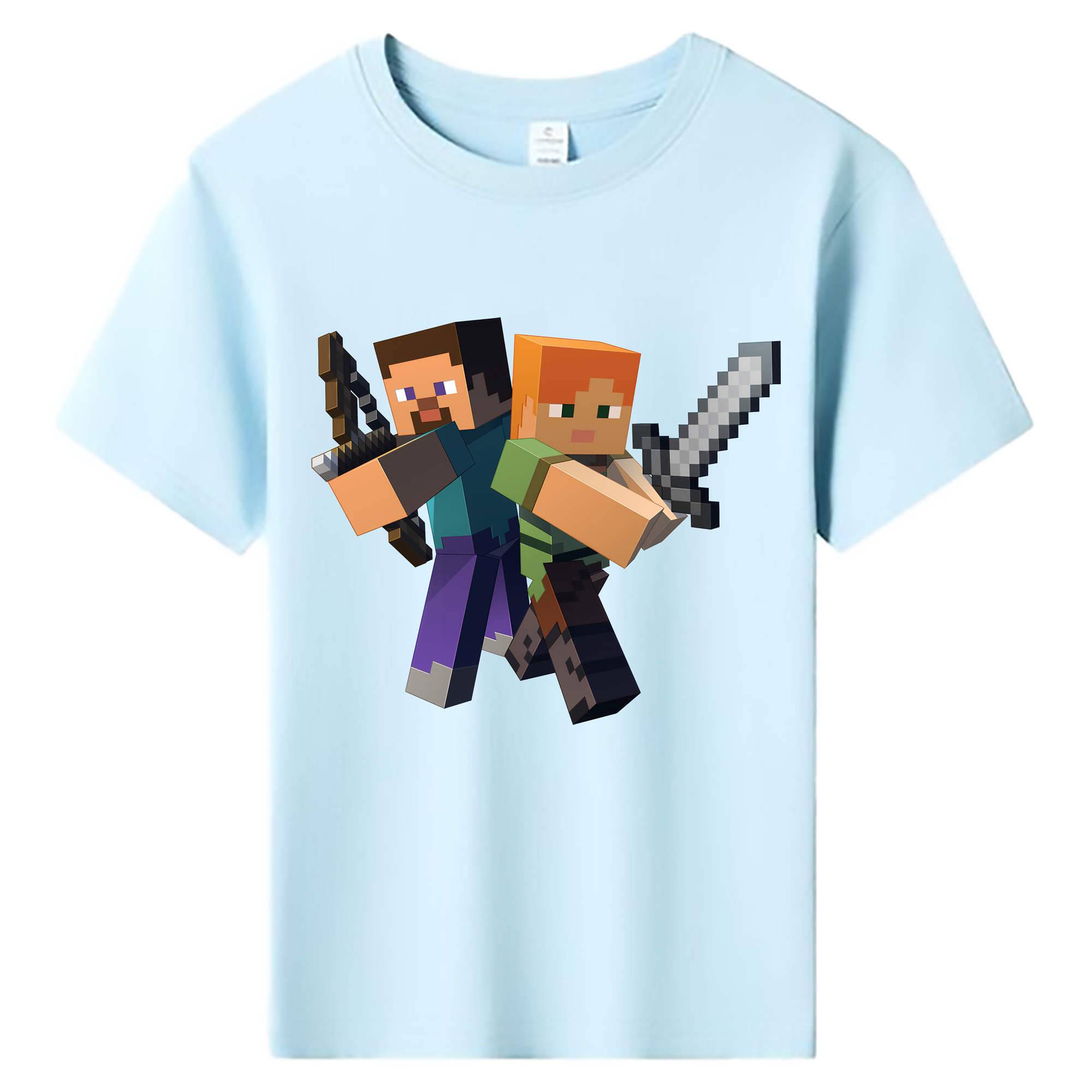 （画像用） マインクラフト ブロックの世界 Minecraft MC Block world 綿100％キッズTシャツ（フロントプリント）